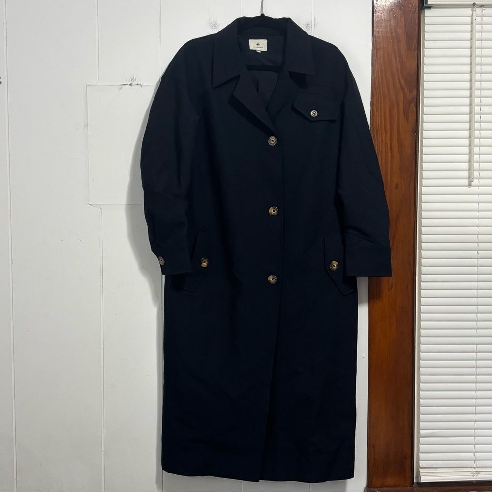 Tuckernuck‎ Navy Addie Long Trench  Coat No Belt Size Large - Picture 2 of 6